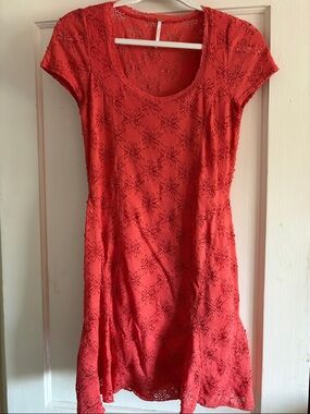 Free People Coral Lace Detail Top
